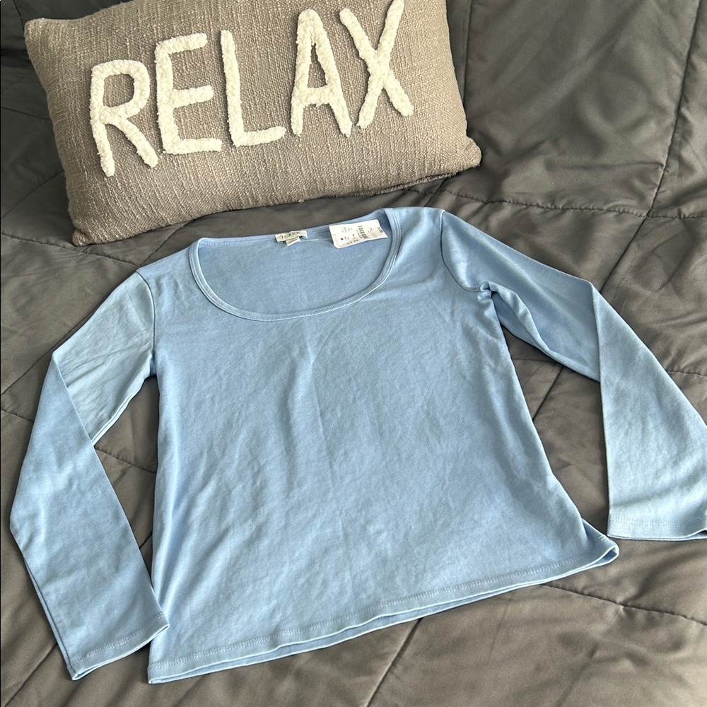 J Crew Sky Blue Long Sleeve Top Scoop Neck Size S